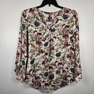Brina & Em Floral Long Sleeve Henley Button Tunic Top Size XL